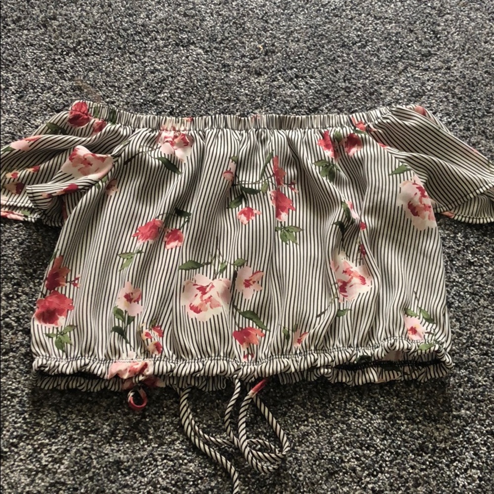 off the shoulder crop top floral with stripes